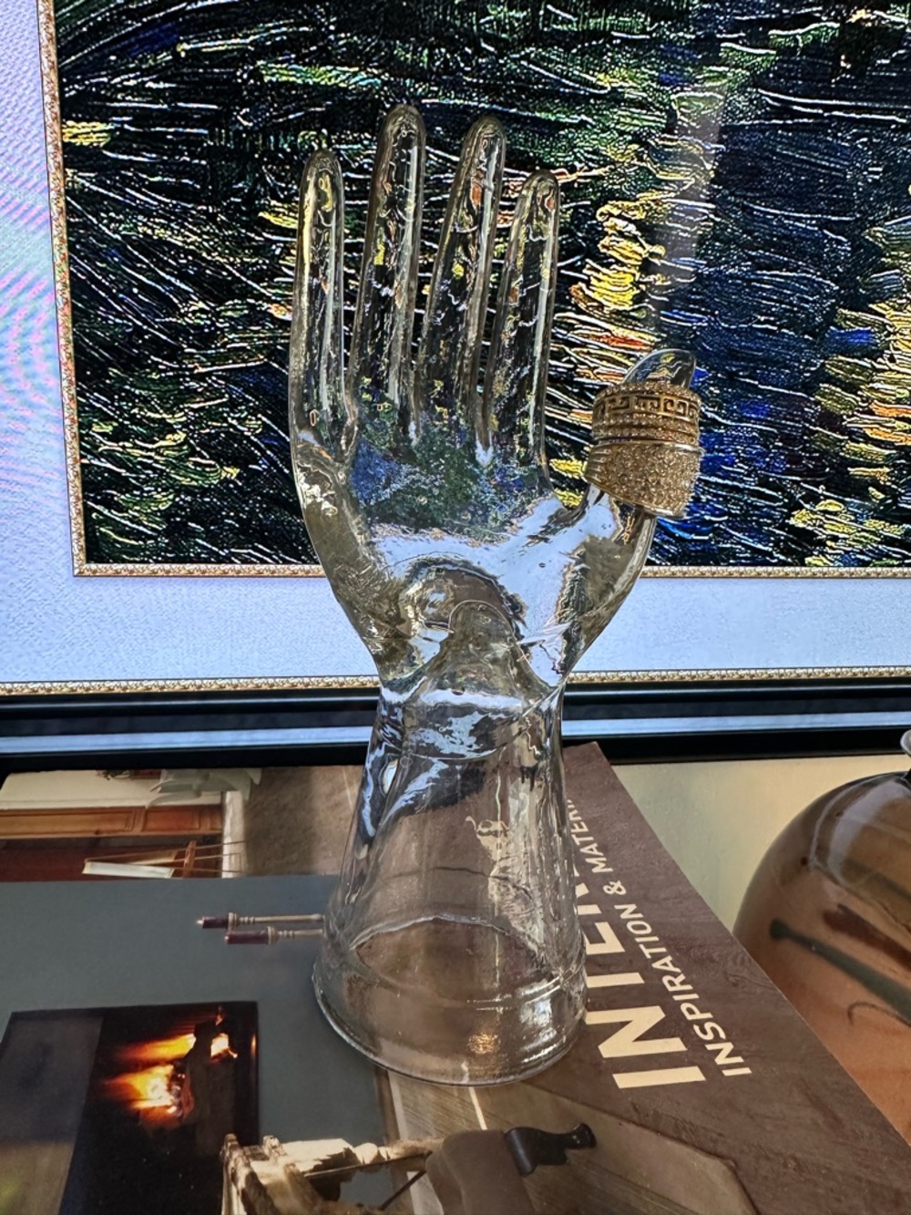 Clear Glass Hand Display Stand - Decorative Jewelry Holder